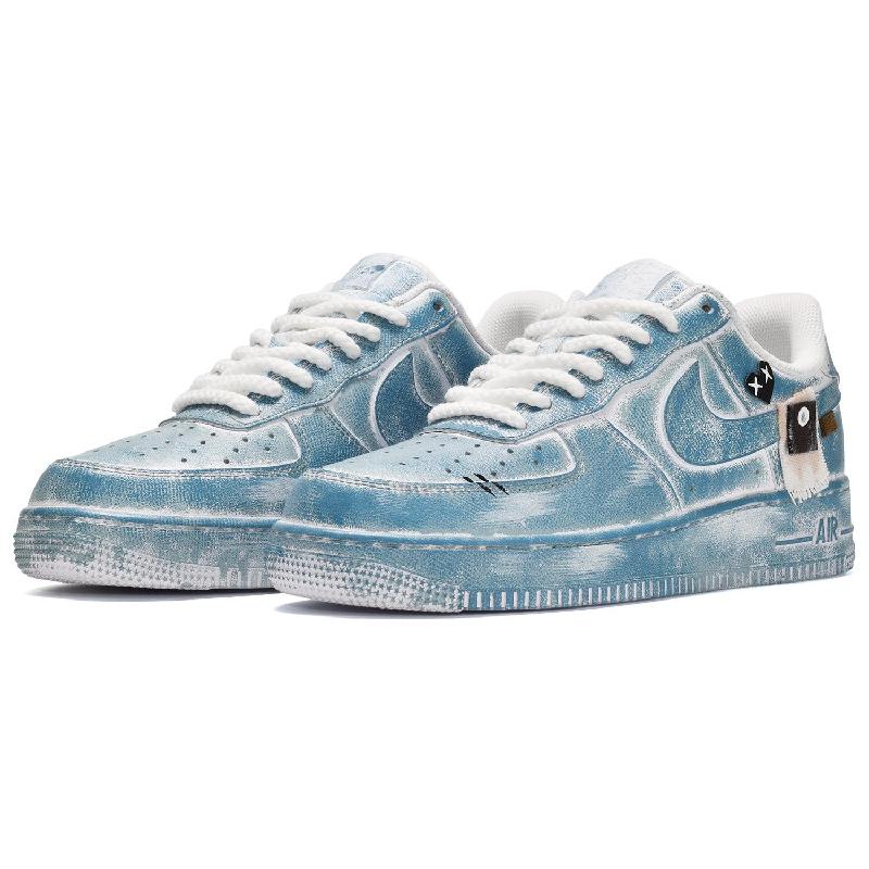 [Custom Men's Baikal Lake blue and black]  Air Force 1 Skateboarding Shoes Men Low-top Blue/Black