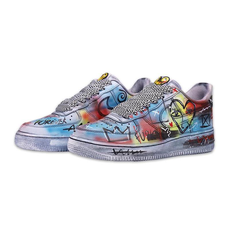 [Custom Men's artistic graffiti in grey]  Air Force 1 Skateboarding Shoes Men Low-top Gray