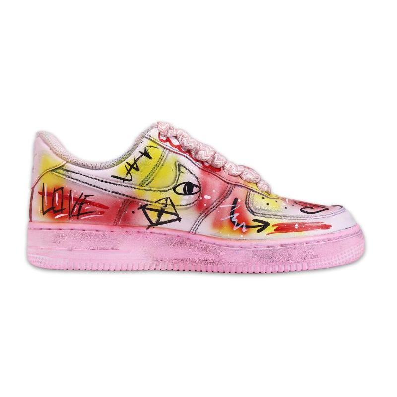 [Custom Men's artistic graffiti pink]  Air Force 1 Skateboarding Shoes Men Low-top Pink