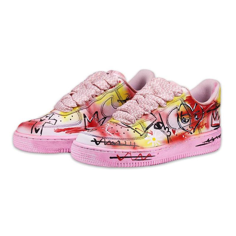 [Custom Men's artistic graffiti pink]  Air Force 1 Skateboarding Shoes Men Low-top Pink