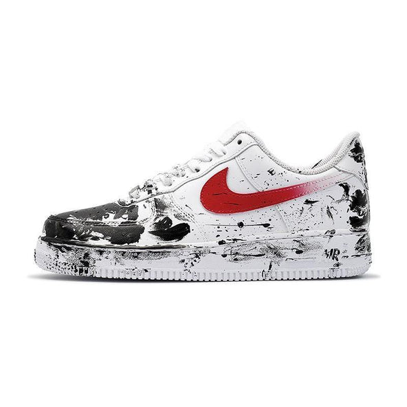 [Custom Black Venom L Black Red 3B24]  Air Force 1 Skateboarding Shoes Men Low-top Black/Varsity Red/White/Metallic Silver