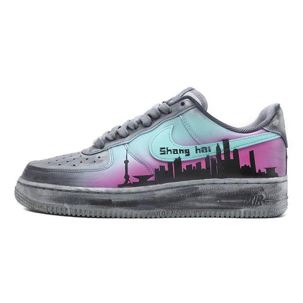 [Custom Shanghai City limited edition men's gray and purple]  Air Force 1 Skateboarding Shoes Men