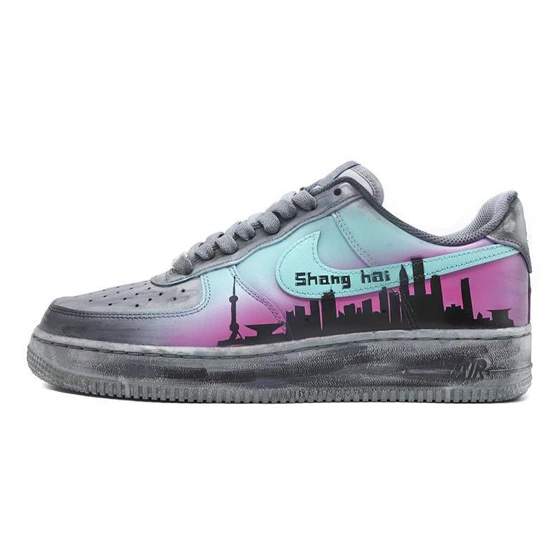 [Custom Shanghai City limited edition men's gray and purple]  Air Force 1 Skateboarding Shoes Men