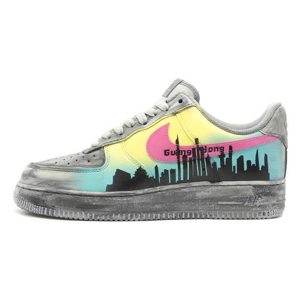 [Custom Men's limited edition in Guangdong city in gray, green and yellow]  Air Force 1 Skateboarding Shoes Men