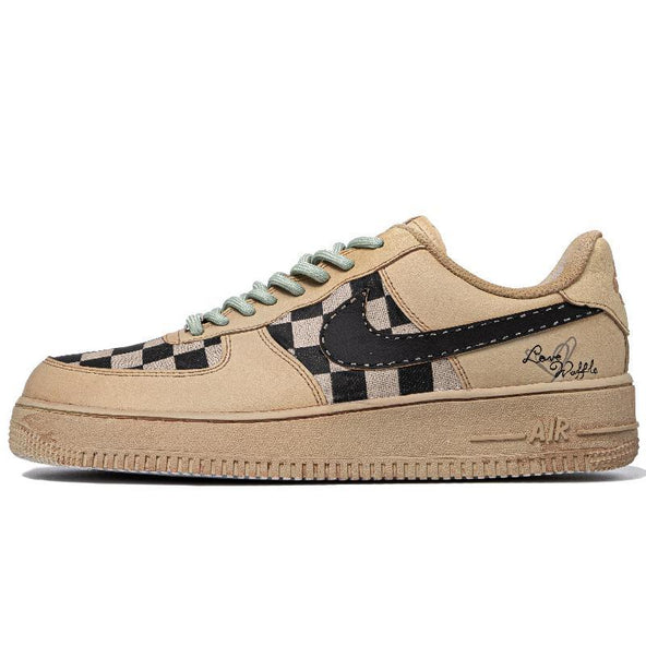 [Custom Men's heart-shaped Waffle beige white and brown]  Air Force 1 Skateboarding Shoes Men