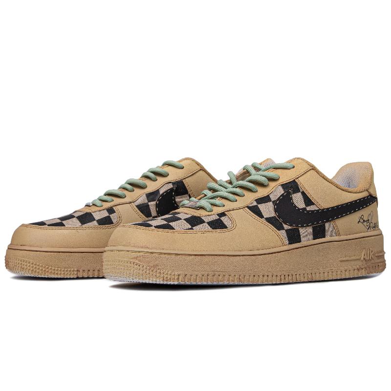 [Custom Men's heart-shaped Waffle beige white and brown]  Air Force 1 Skateboarding Shoes Men