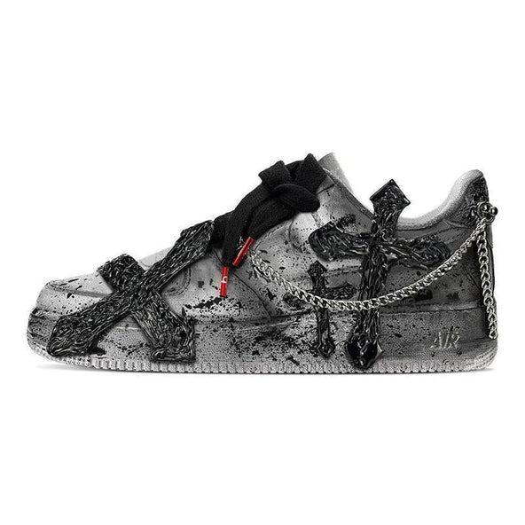 [Custom Men's cross black and grey]  Air Force 1 Skateboarding Shoes Men Low-top Black/Gray