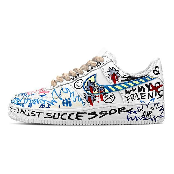 [Custom Men's street graffiti in GD color]  Air Force 1 Skateboarding Shoes Men Low-top White/Blue/Black