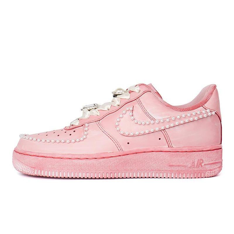 [Custom Men's and women's cherry blossom pink silk pearls]  Air Force 1 Low Skateboarding Shoes Unisex