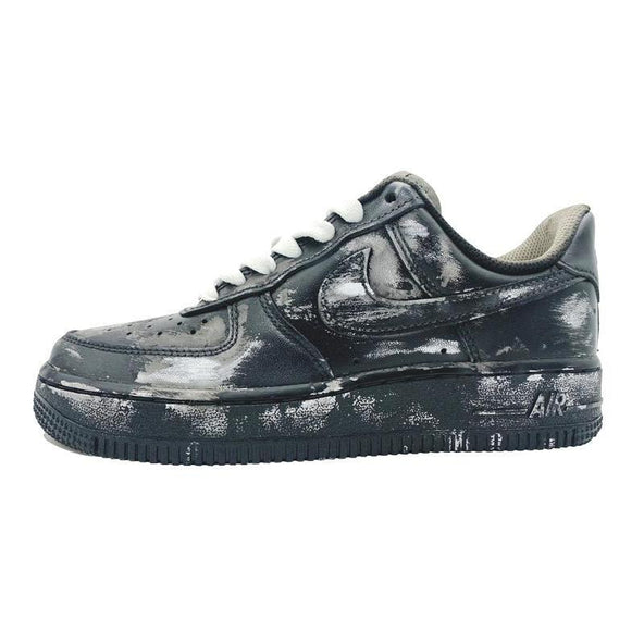 [Custom Men's style with aged scratches in black]  Air Force 1 Skateboarding Shoes Men Low-top Black