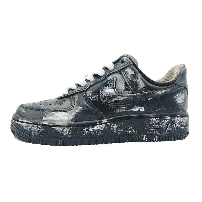 [Custom Men's style with aged scratches in black]  Air Force 1 Skateboarding Shoes Men Low-top Black