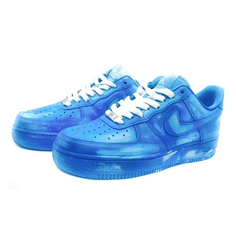 [Custom Men's style dyed, scratched and aged blue Air force]  Air Force 1 Skateboarding Shoes Men Low-top Blue