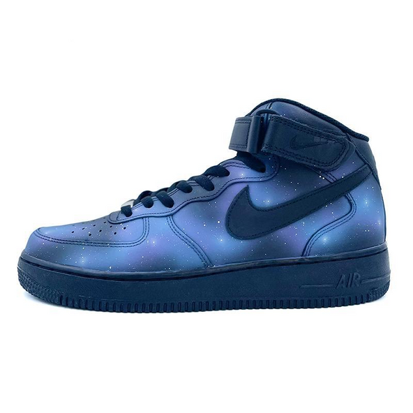 [Custom Kongyi Starry Sky Series A019]  Air Force 1 Skateboarding Shoes Unisex Mid-top Blue