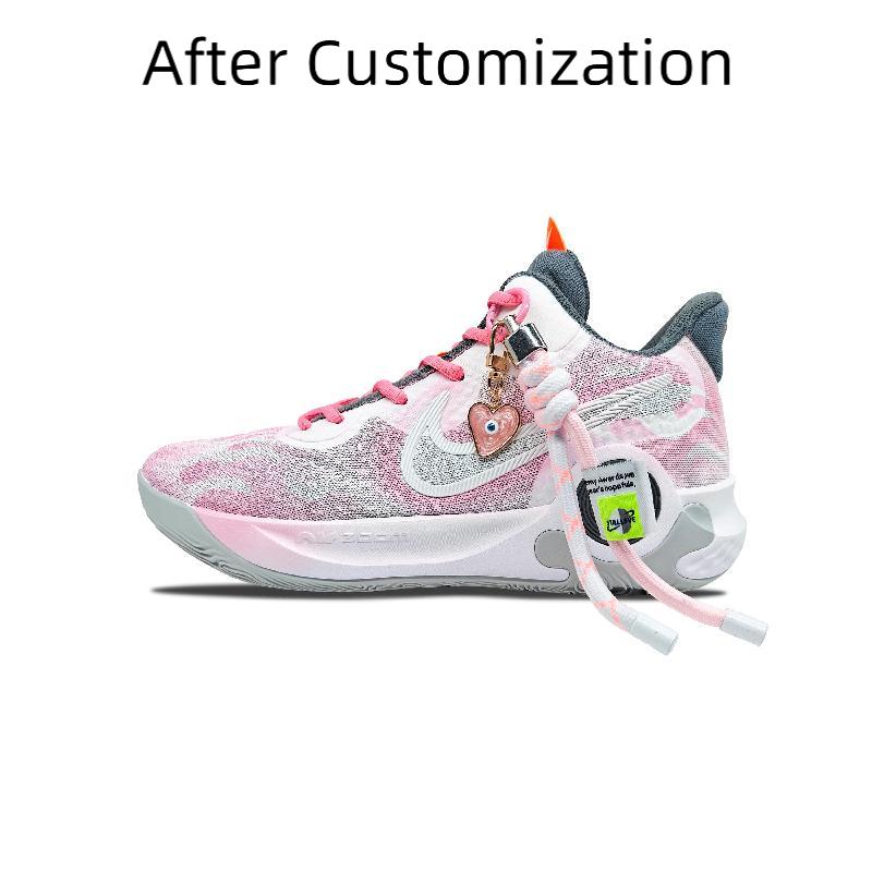 [Custom Sweet cherry blossoms for men and women]  KD Trey 5 IX Basketball Shoes Unisex Low-Top White/Pink
