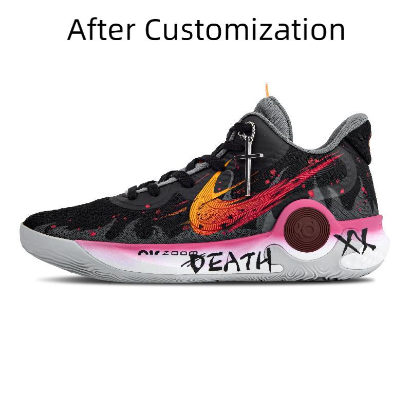 [Custom Death Flame]  KD Trey 5 IX Basketball Shoes Unisex Mid-Top Black/Gray/Red/Yellow