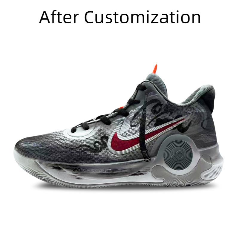 [Custom Dark mythological black and grey for both men and women]  KD Trey 5 IX Basketball Shoes Unisex Mid-Top Red