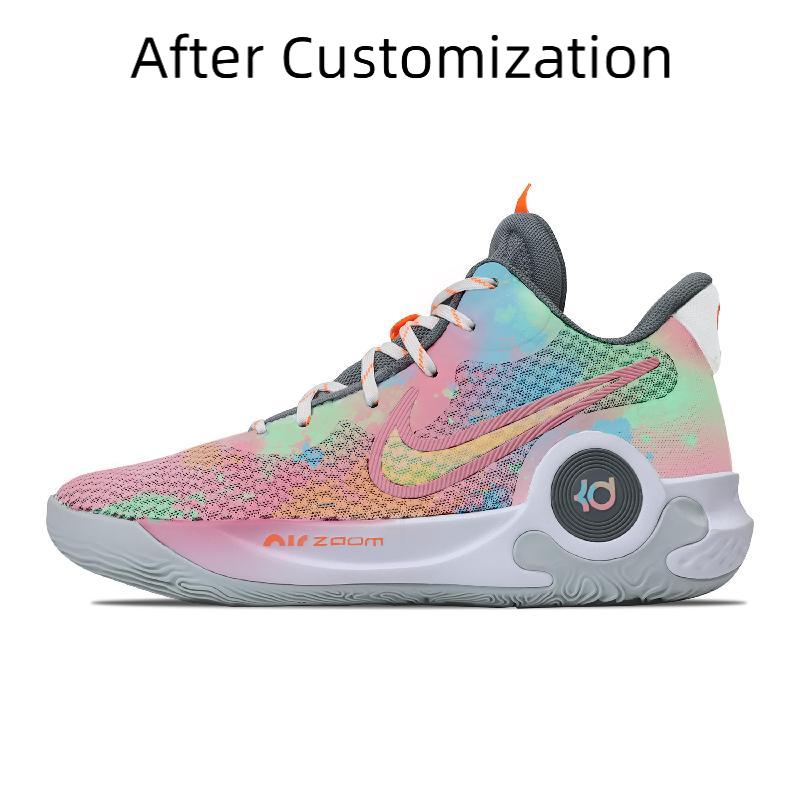 [Custom Caramel star for men and women]  KD Trey 5 IX Basketball Shoes Unisex Mid-Top Pink/Green/Blue
