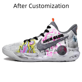 [Custom Graffiti aging]  KD Trey 5 IX Basketball Shoes Unisex Mid-Top White/Gray