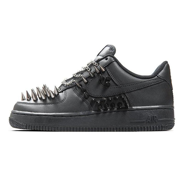 [Custom Pure black punk rivets]  Air Force 1 Skateboarding Shoes Women's Low-top Black