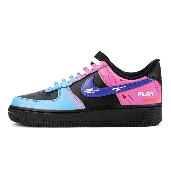 [Custom AF1 Cybergame Black]  Air Force 1 Skateboarding Shoes Women's Low-top Black/blue/purple/pink