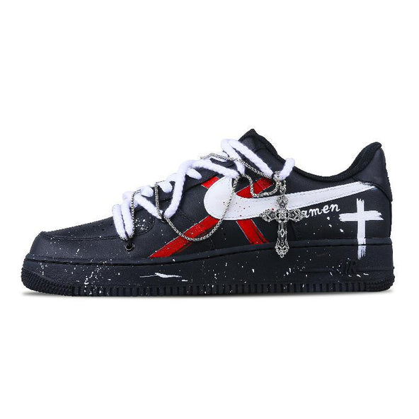[Custom The female version becomes a dark warrior]  Air Force 1 Skateboarding Shoes Women's Low-top Black