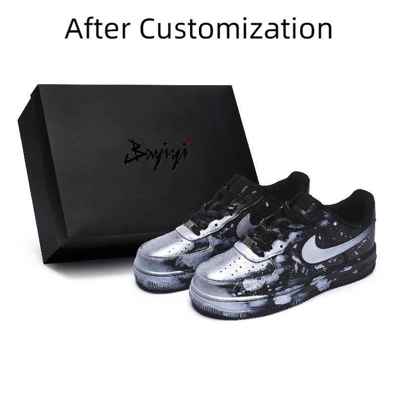 [Custom A crazy graffiti silver SBOX for women] Nike Air Force 1 Skateboard Shoes Women's Low-Top Silver