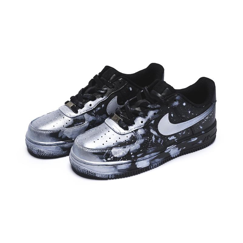 [Custom A crazy graffiti silver for women]  Air Force 1 Skateboard Shoes Women's Low-Top Silver