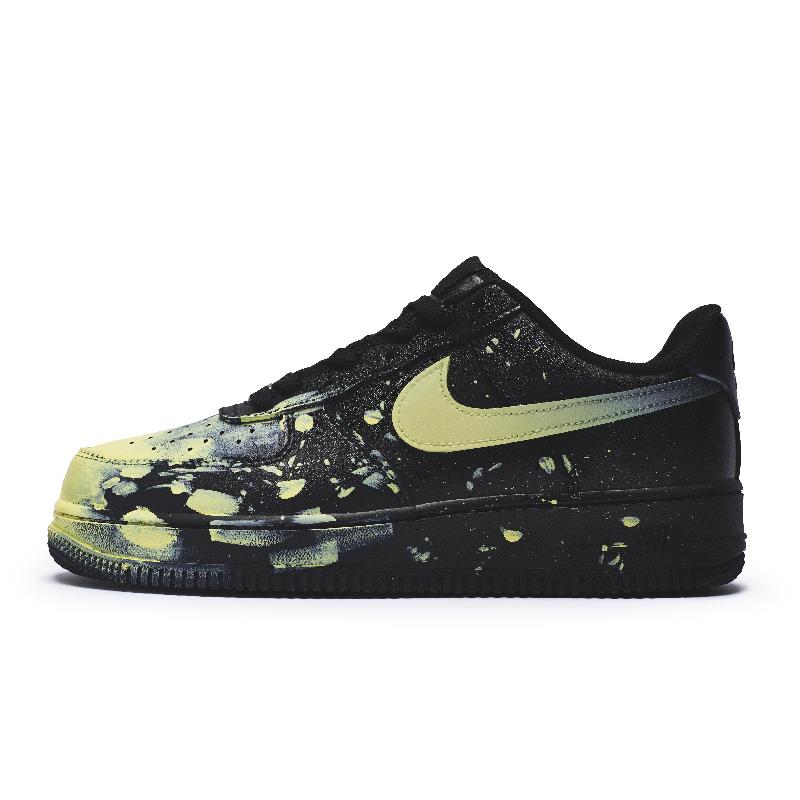 [Custom Women's crazy graffiti yellow] Nike Air Force 1 Skateboard Shoes Women's Low-Top Black/Yellow