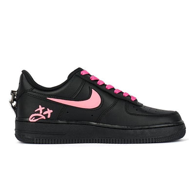 [Custom Women's low-top graffiti sneakers in black pink]  Air Force 1 Skateboarding Shoes Women's