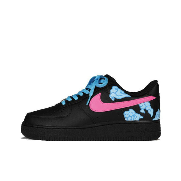 [Custom Run through the neon lights]  Air Force 1 Skateboard Shoes Women's Low-Top Black Blue Pink