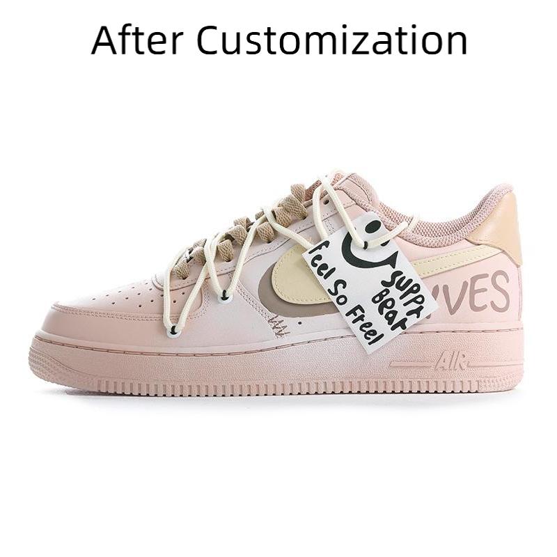 [Custom Pearl Blush] Nike Air Force 1 Skateboarding Shoes Women's Low-top Yellow/Brown