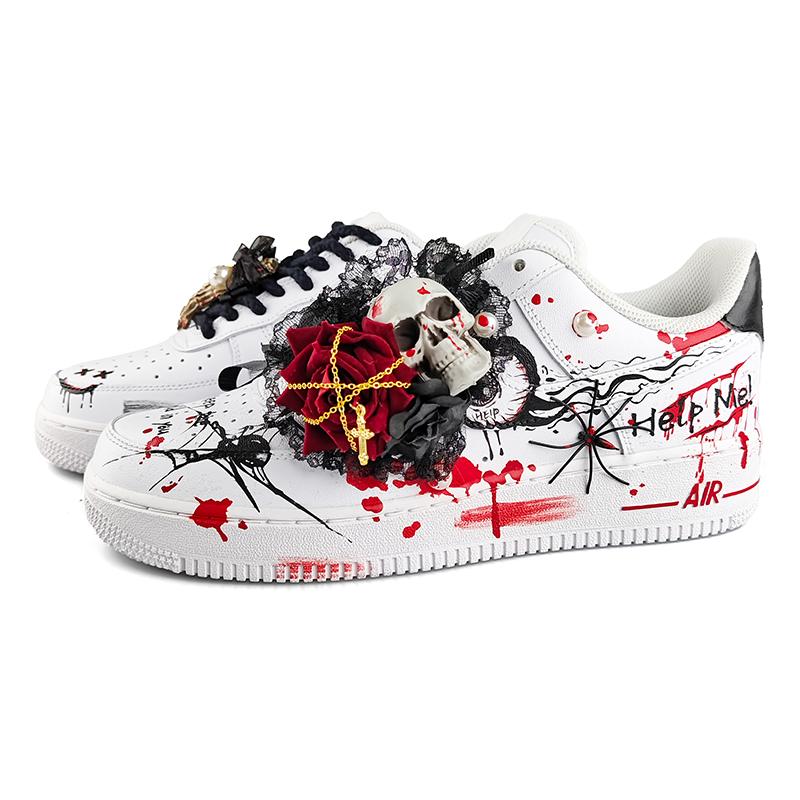 [Custom Gothic skeleton graffiti E]  Air Force 1 Skateboarding Shoes Women's