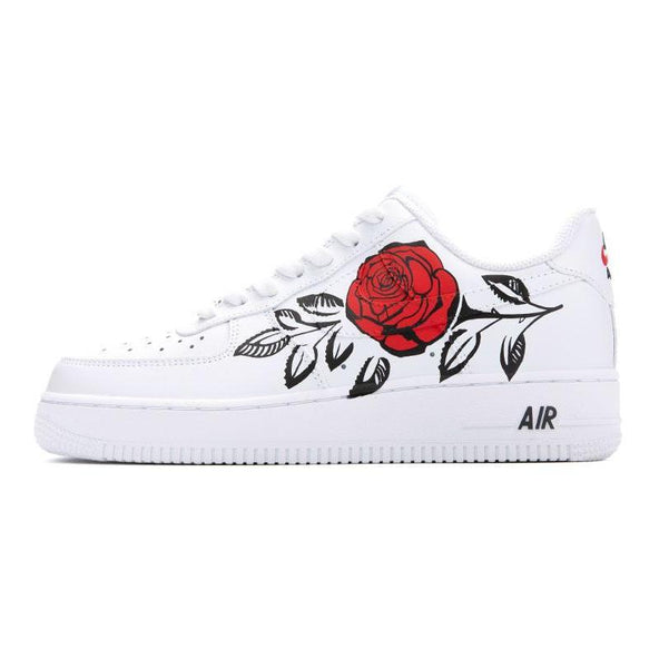 [Custom Red rose]  Air Force 1 Skateboarding Shoes Women's Low-top Red/Black
