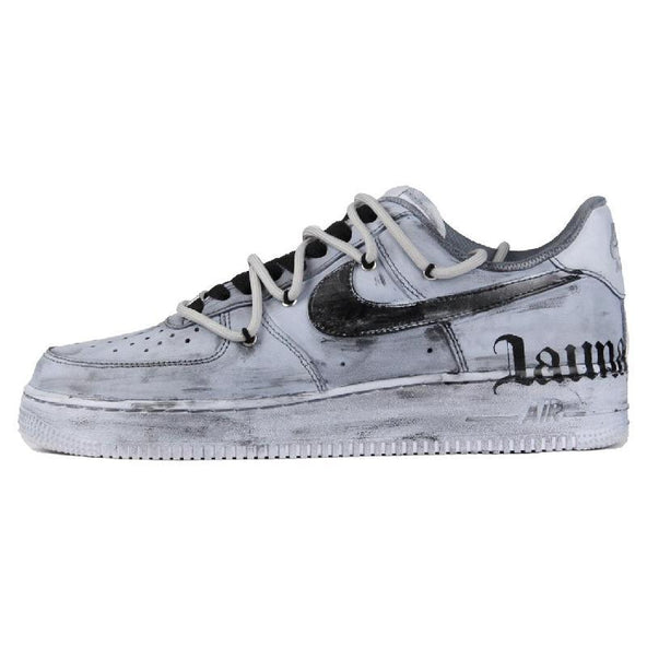 [Custom 520 Gothic Dark]  Air Force 1 Skateboarding Shoes Women's Low-top Black/grey/white