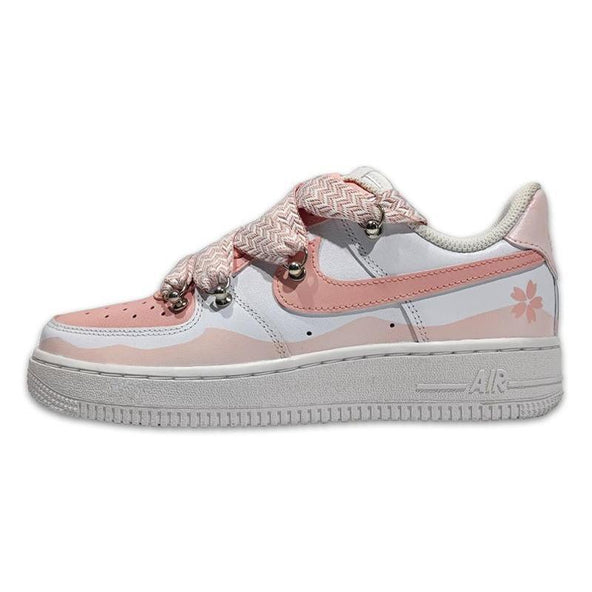 [Custom Pink Cherry Blossom Air Force]  Air Force 1 Skateboarding Shoes Women's Low-top Cherry Blossom Powder