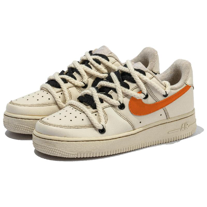 [Custom Women's coffee bright orange]  Air Force 1 Skateboard Shoes Women's Low-Top Beige