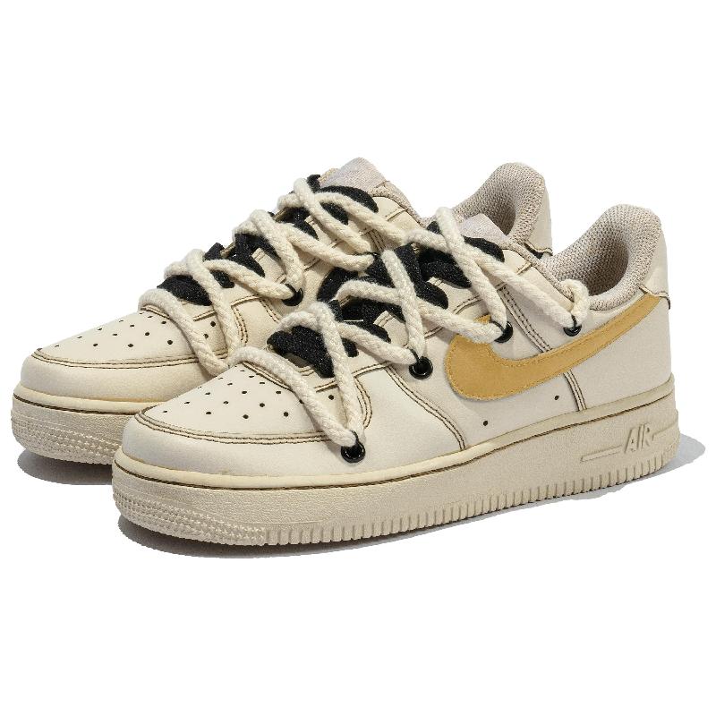 [Custom The women's coffee is bright yellow]  Air Force 1 Skateboard Shoes Women's Low-Top Beige/Yellow