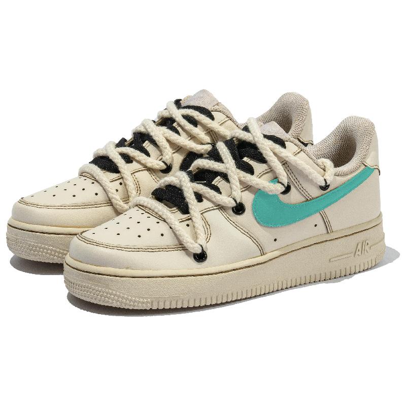 [Custom Women's coffee Tiffany]  Air Force 1 Skateboard Shoes Women's Low-Top Beige/Green