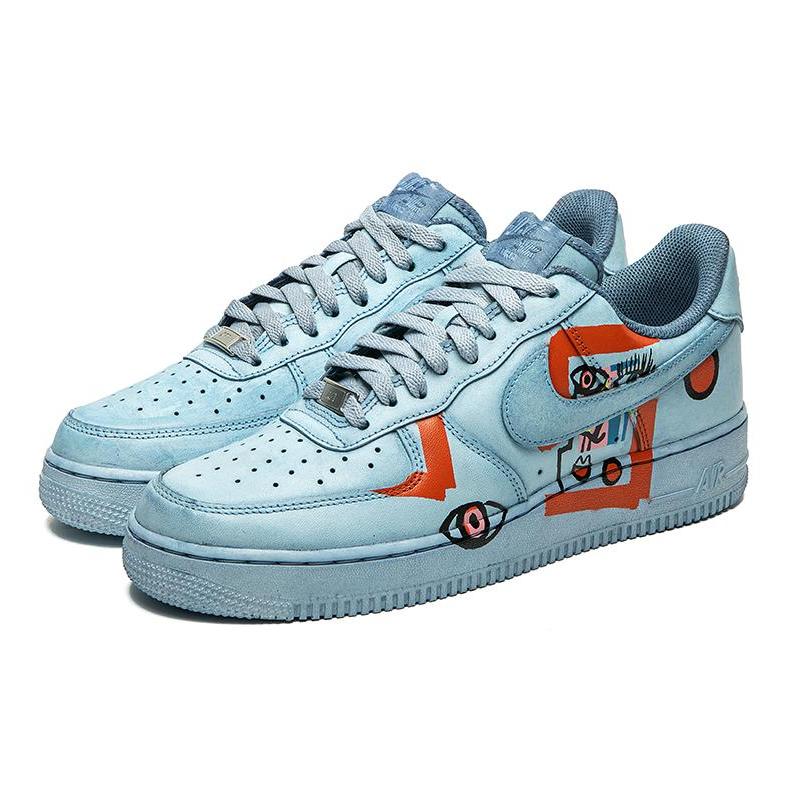 [Custom Abstract painting for women in light blue]  Air Force 1 Skateboarding Shoes Women's Low-top Light Blue