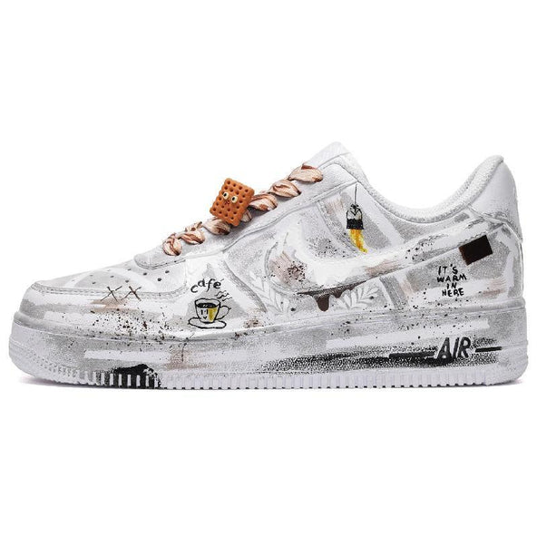 [Custom Women's cappuccino in gray and white]  Air Force 1 Skateboarding Shoes Women's Low-top Gray/White