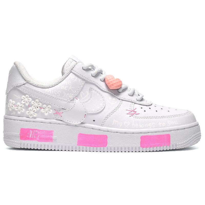[Custom Women's cross-shaped heart-shaped white powder]  Air Force 1 Skateboarding Shoes Women's