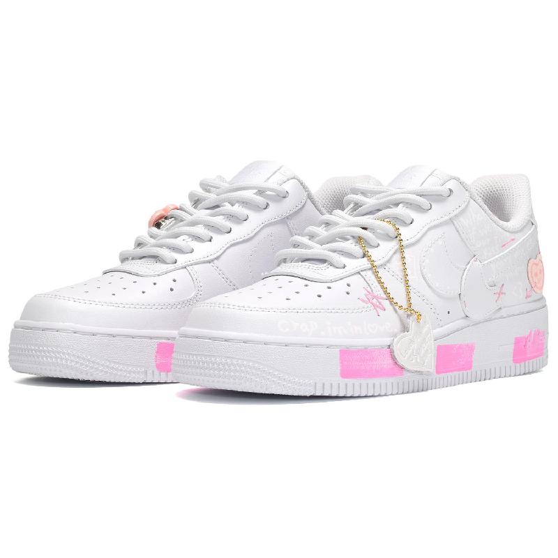 [Custom Women's cross-shaped heart-shaped white powder]  Air Force 1 Skateboarding Shoes Women's