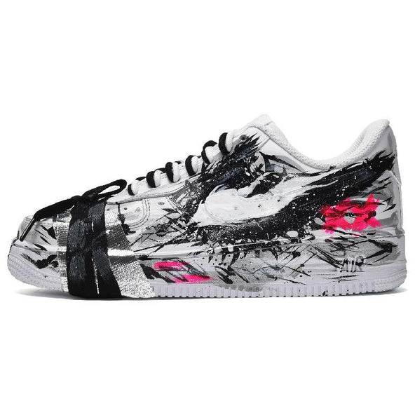 [Custom Female dark hero black and white pink]  Air Force 1 Skateboarding Shoes Women's Low-top Core Black / Cloud White / Team Shock Pink 2