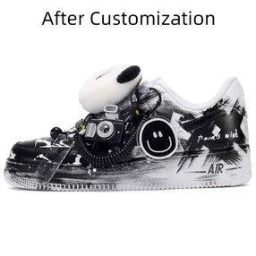 [Custom The wish of a female panda] Nike Air Force 1 Skateboard Shoes Women's Low-Top Black/White