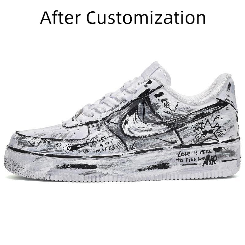 [Custom A female star's confession is black and white] Nike Air Force 1 Skateboarding Shoes Women's Low-top Black/White
