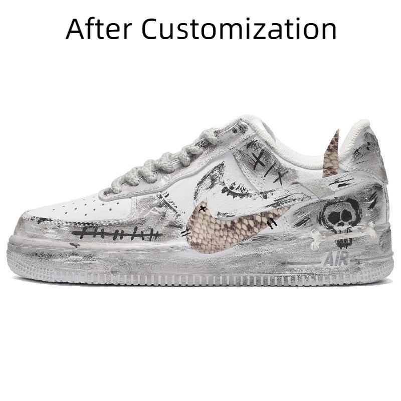 [Custom The female style has grayish-white bones] Nike Air Force 1 Skateboarding Shoes Women's