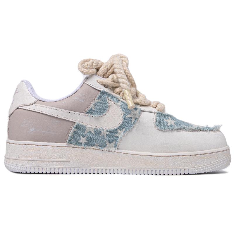 [Custom Women's retro star denim in off-white and brown]  Air Force 1 Skateboarding Shoes Women's