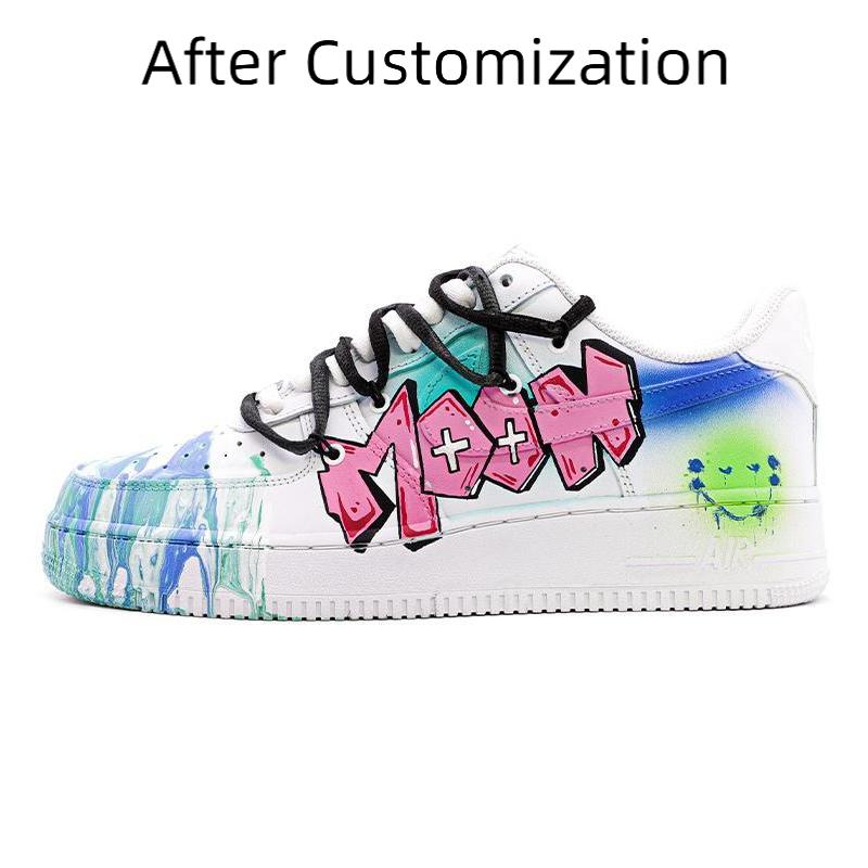[Custom Female fluid art graffiti in blue and green pink] Nike Air Force 1 Skateboarding Shoes Women's Low-top Blue/green/pink