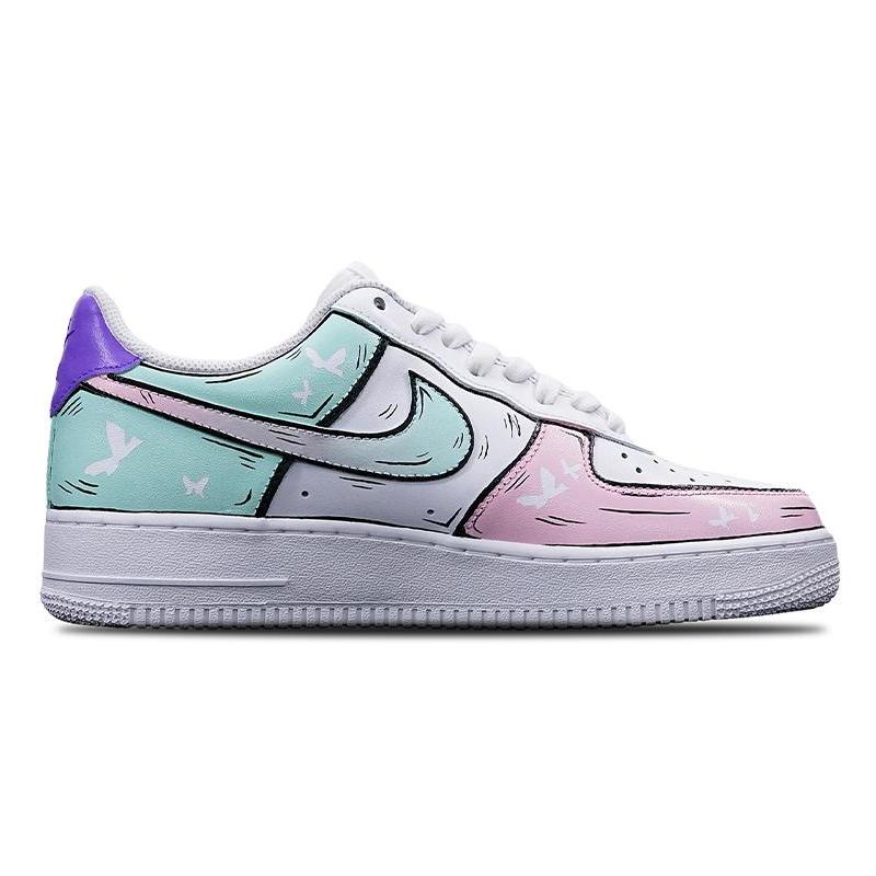[Custom The female butterfly is green, pink and white]  Air Force 1 Skateboarding Shoes Women's Low-top Green/pink/white