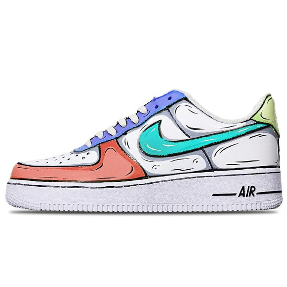 [Custom 2D red Purple Green]  Air Force 1 Skateboarding Shoes Women's Low-top White/Orange/Purple/Green